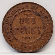 AUSTRALIA 1935 . ONE 1 PENNY . ERROR . PLANCHET FLAW